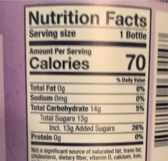Chill nutrition facts table