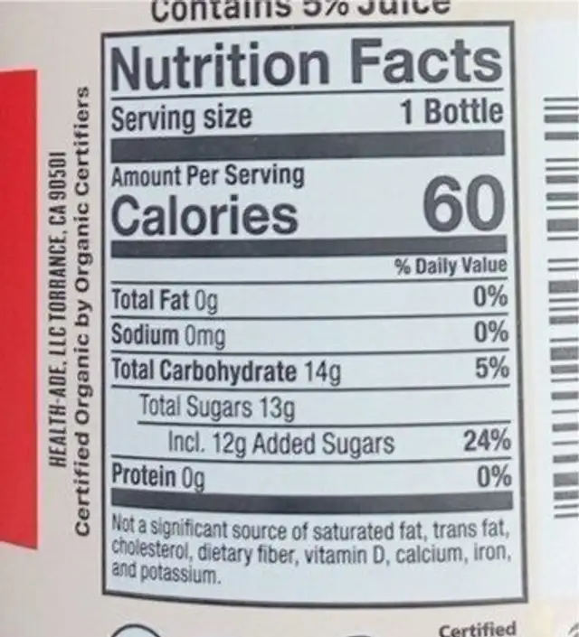 Health Ade Plus immunity nutrition facts table