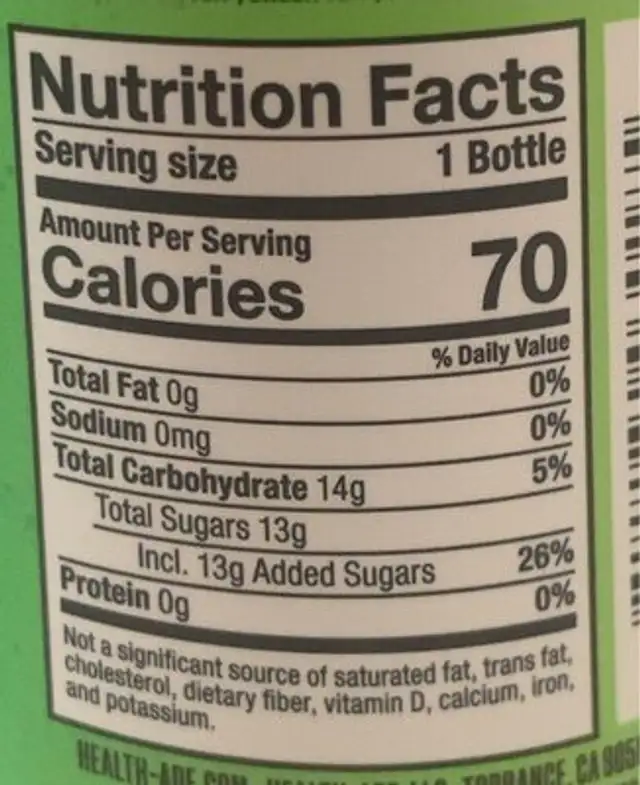 Energy Kombucha nutrition facts table