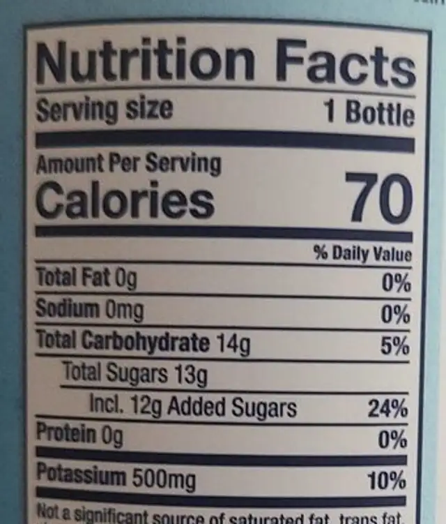 Kombucha nutrition facts table