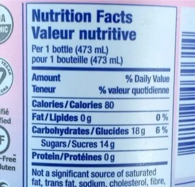 Bubbly rose nutrition facts table
