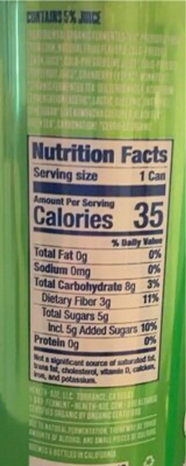 lemon Lime pop nutrition facts table