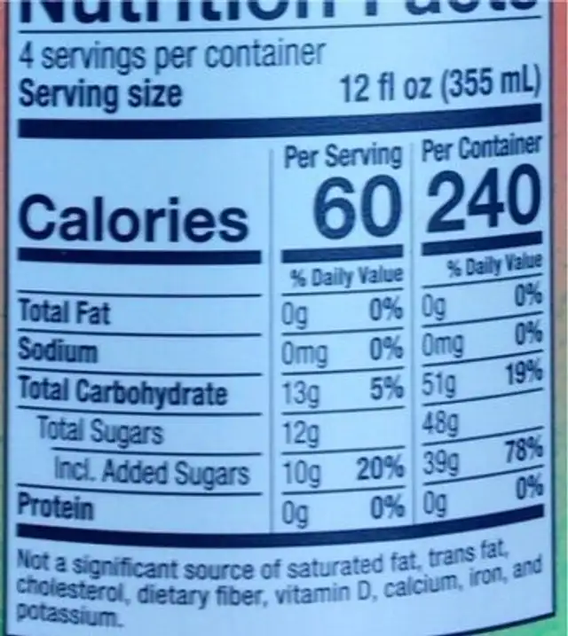 Organic Watermelon Kombucha nutrition facts table