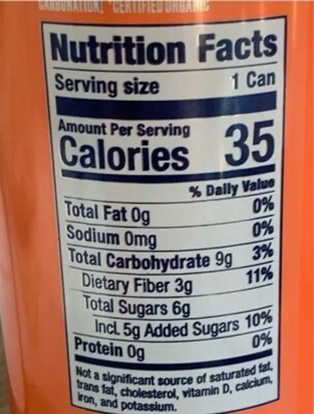 Health Aid Pop nutrition facts table