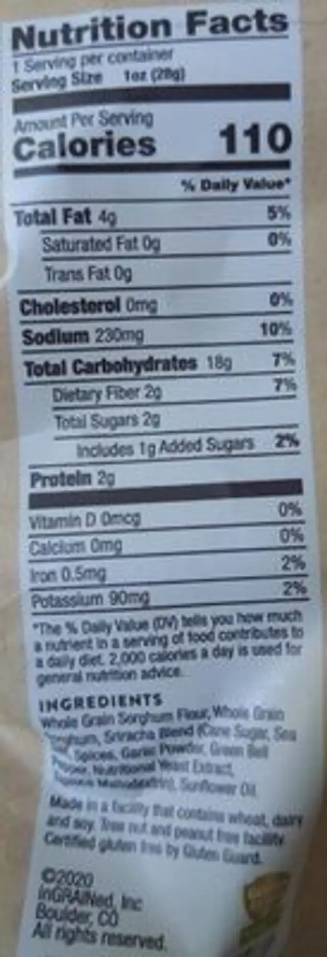 Ka-pop nutrition facts table