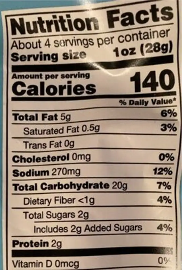 Red &green sriracha puffs nutrition facts table