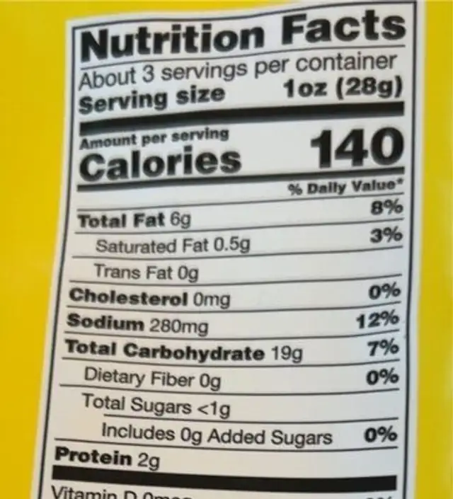 sweet onion flavored rings nutrition facts table