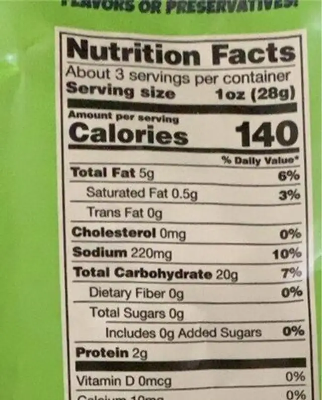 Ka-pop nutrition facts table