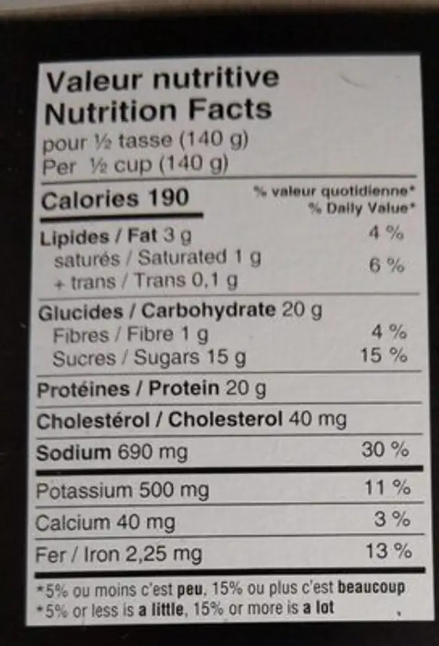 Boeuf à effiloché bbq nutrition facts table