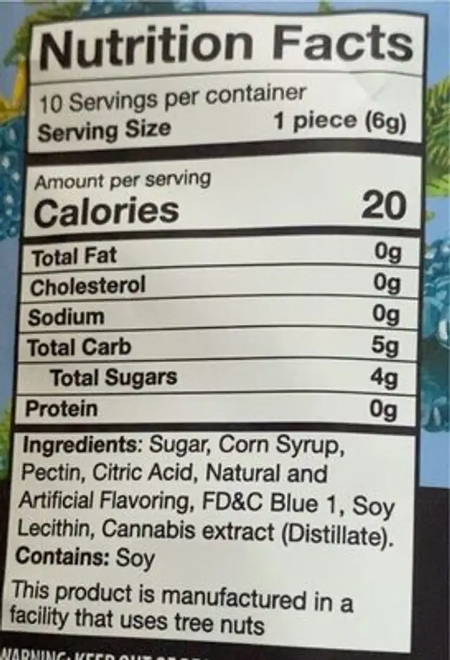 Can. Infused fruit chews nutrition facts table