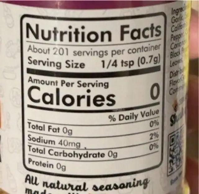 Everything Seasoning nutrition facts table