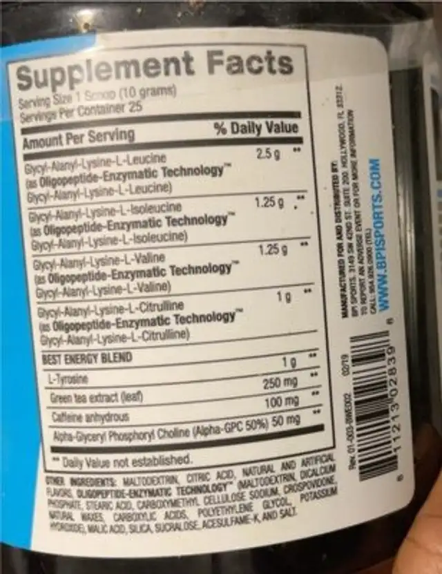 Best bcaa w energy nutrition facts table