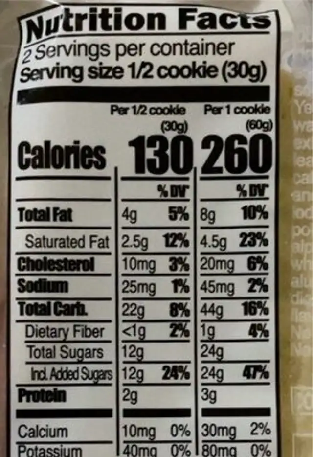 Decorated Cookie nutrition facts table