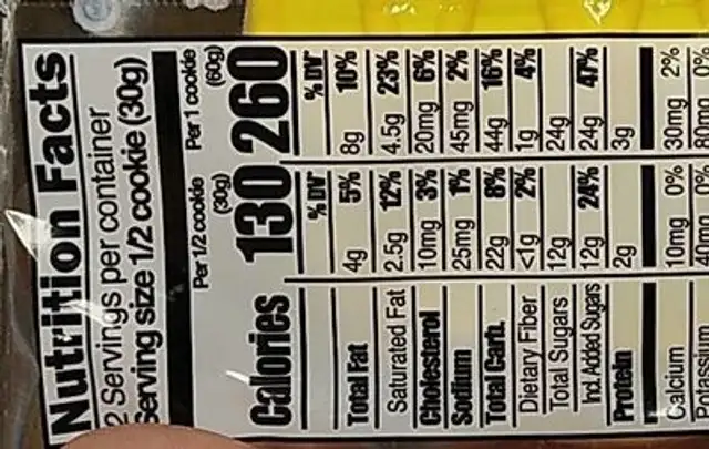 Decorated cookie nutrition facts table