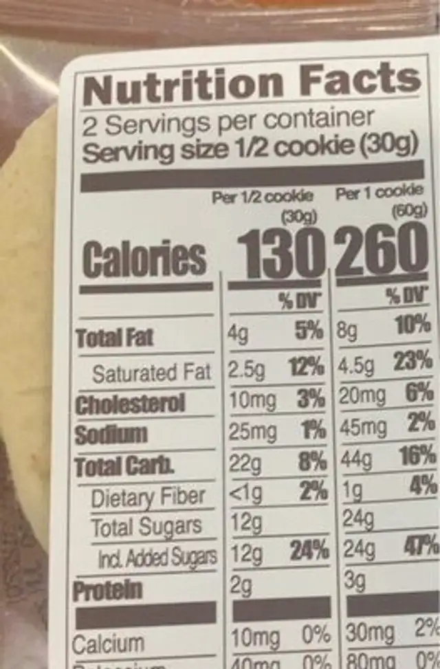DecoCookie nutrition facts table
