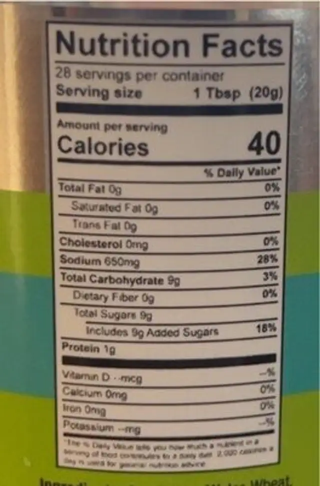 Original teriyaki sauce nutrition facts table