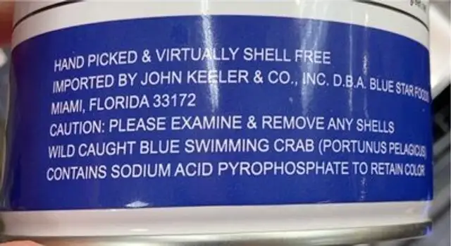 Crab nutrition facts table