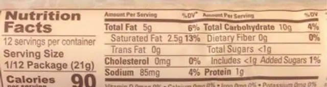 Pie crust nutrition facts table