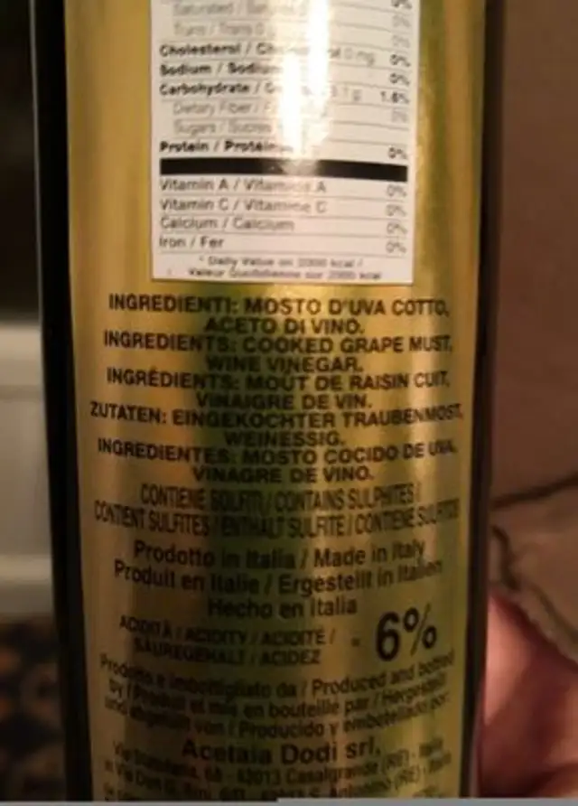 Aceto balsamico di modena IGP ingredients label
