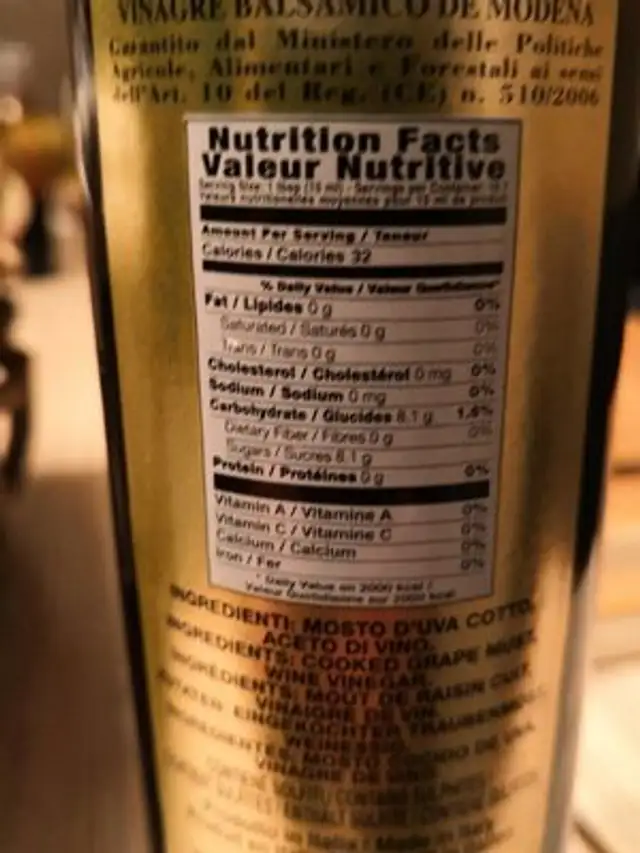 Aceto balsamico di modena IGP nutrition facts table