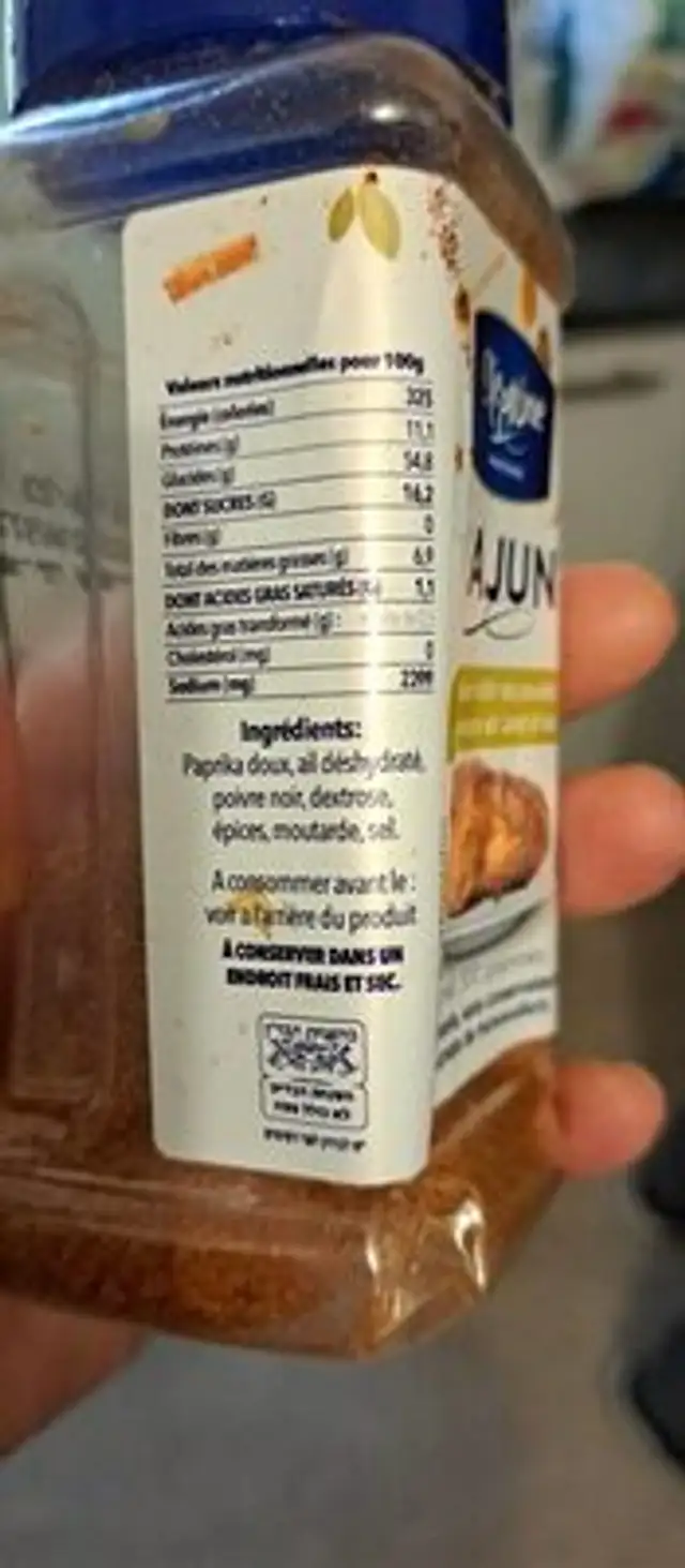 Cajun nutrition facts table