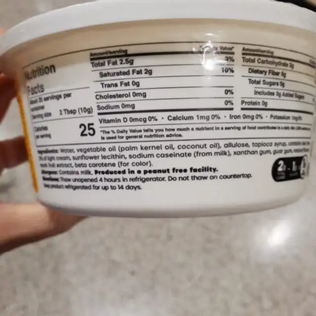 Keto whipped topping ingredients label