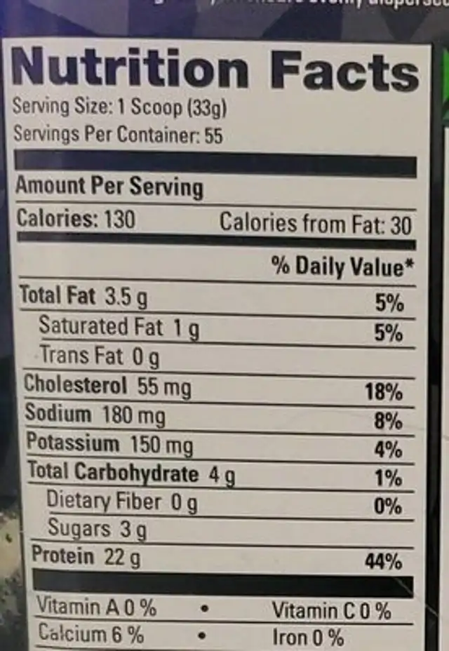 Pre workout nutrition facts table