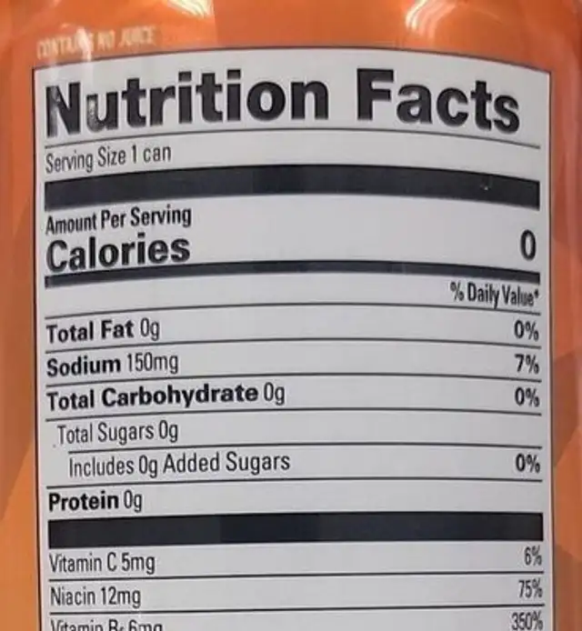 SST Energy Seltzer nutrition facts table