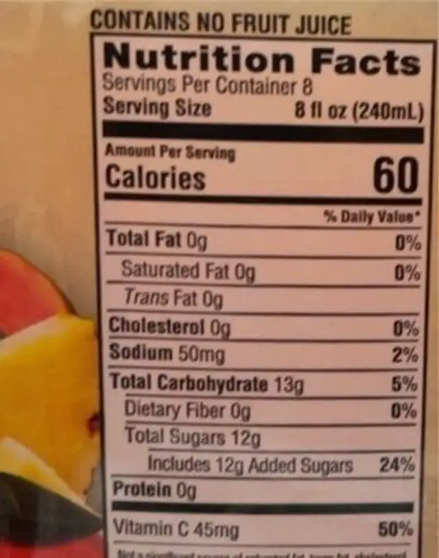 Caribeño aguas frescas nutrition facts table