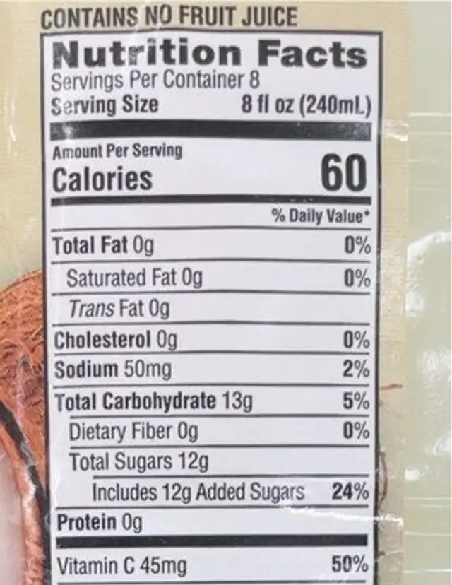 Coco Limon Aguas Frescas nutrition facts table