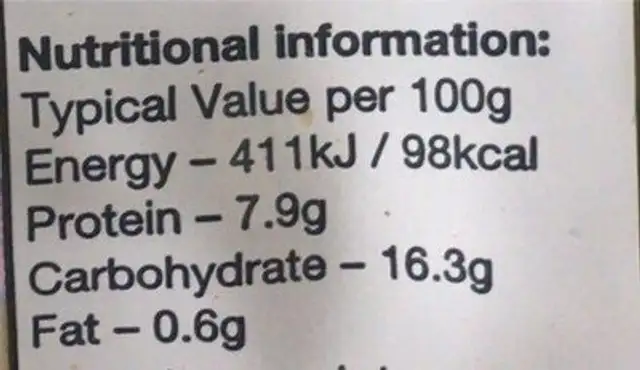 Concentrated Garlic Puree nutrition facts table