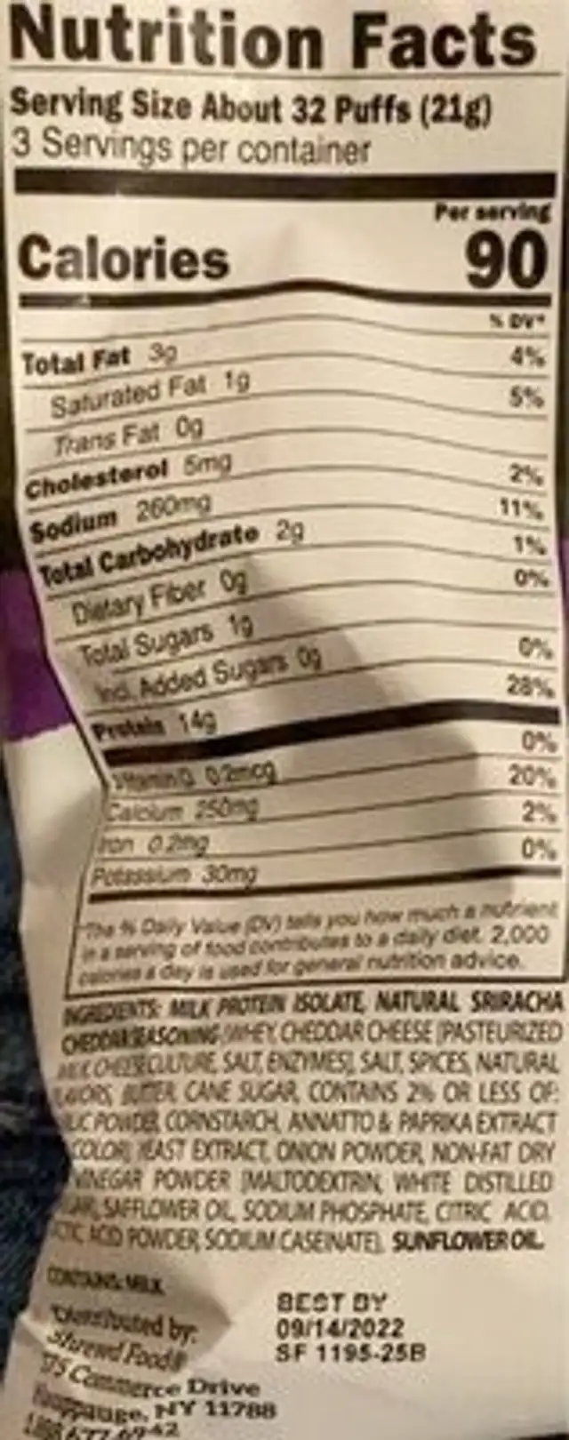 Protien Puffs nutrition facts table