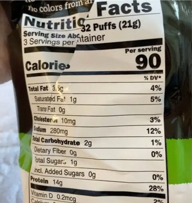 protein puffs nutrition facts table