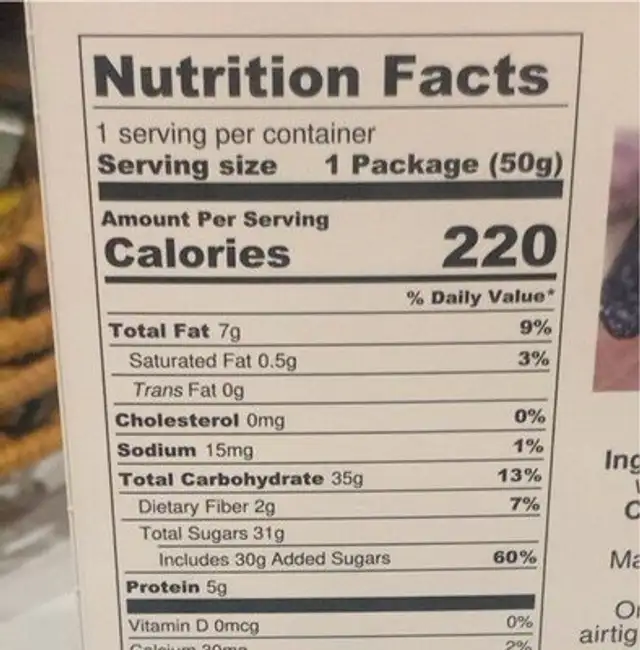 Almond Cookies nutrition facts table