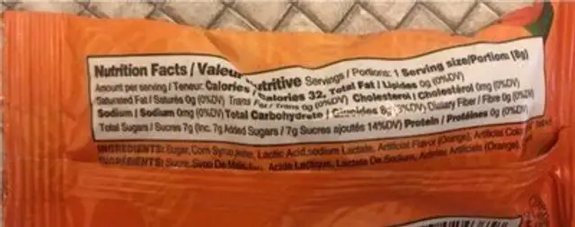 SPRING POP nutrition facts table