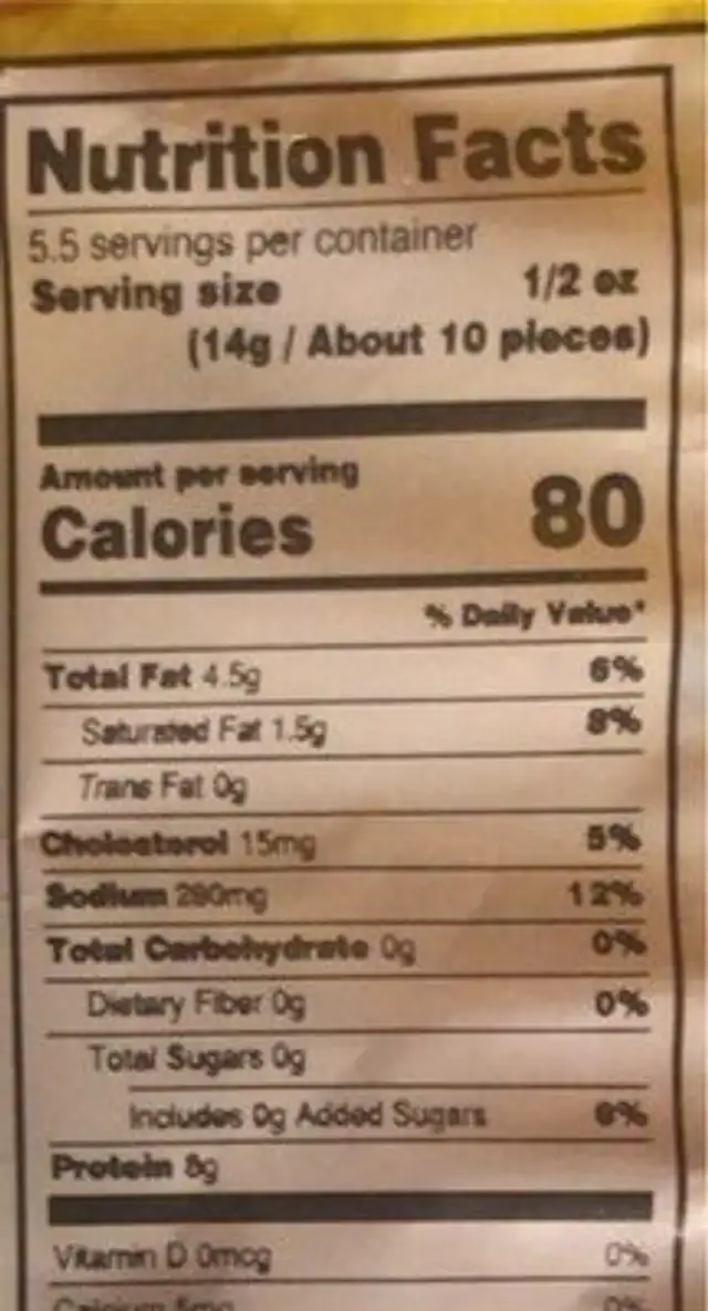 Fried pork rinds nutrition facts table