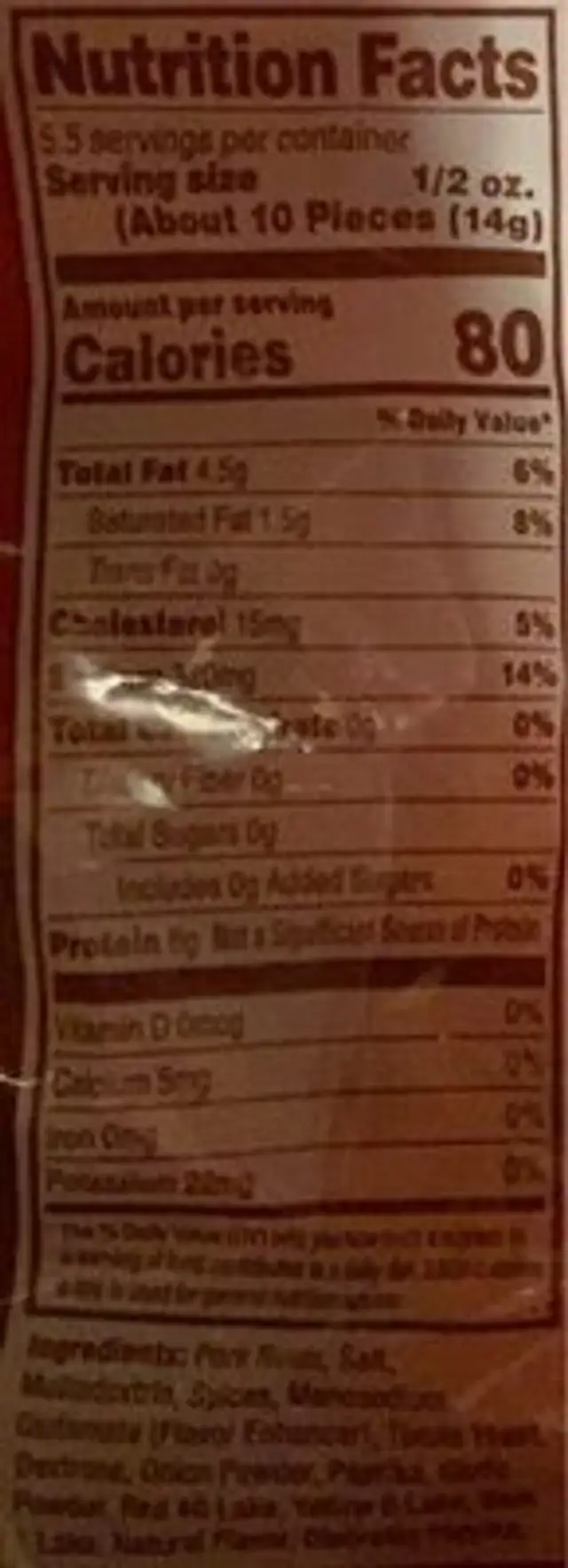 Carolina Pork Rinds Country Snacks nutrition facts table