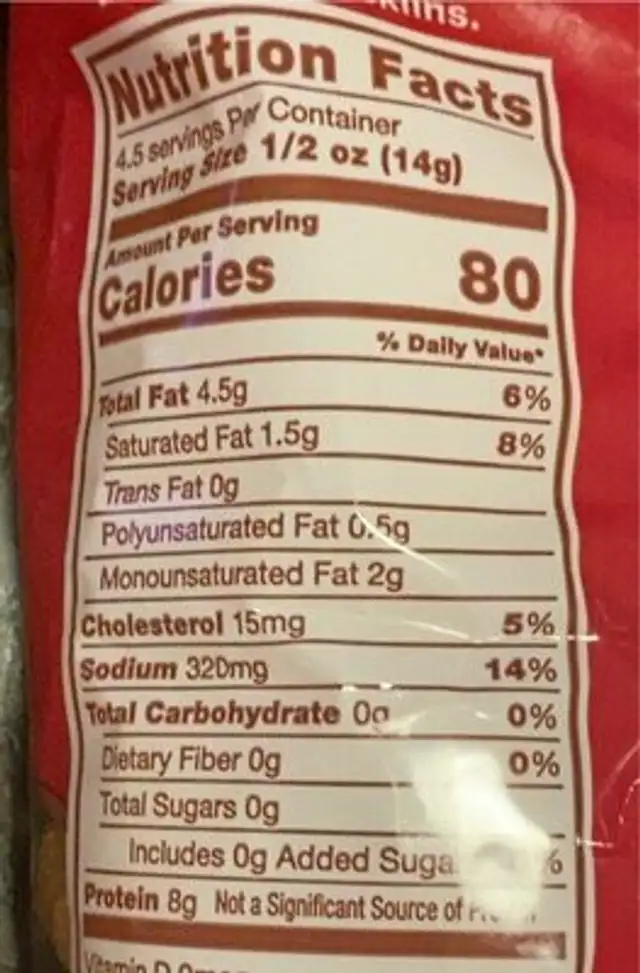 Pork Rinds Hot and Spicy nutrition facts table