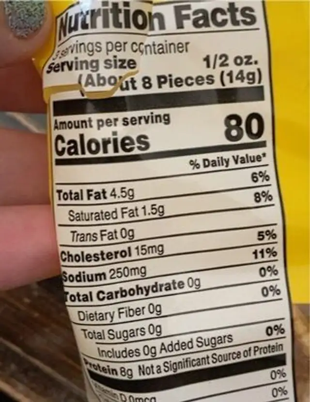 Old Time Fat Back Skins Chicharron nutrition facts table
