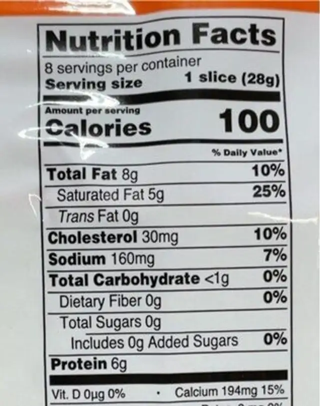 Muenster sliced cheese nutrition facts table
