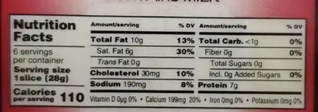 Organic Sharp Cheddar nutrition facts table