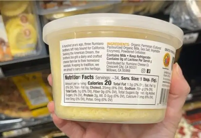 Grated parmesan cheese nutrition facts table
