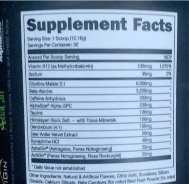 Woke AF Killa OJ nutrition facts table