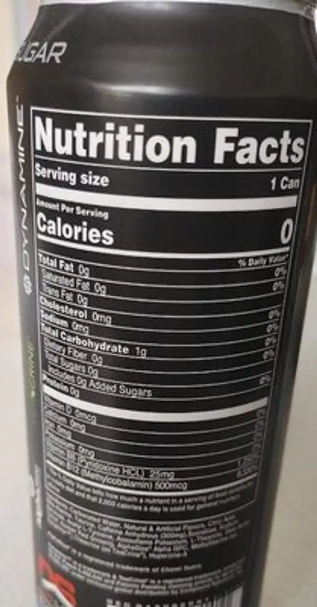 Bucked Up Energy nutrition facts table