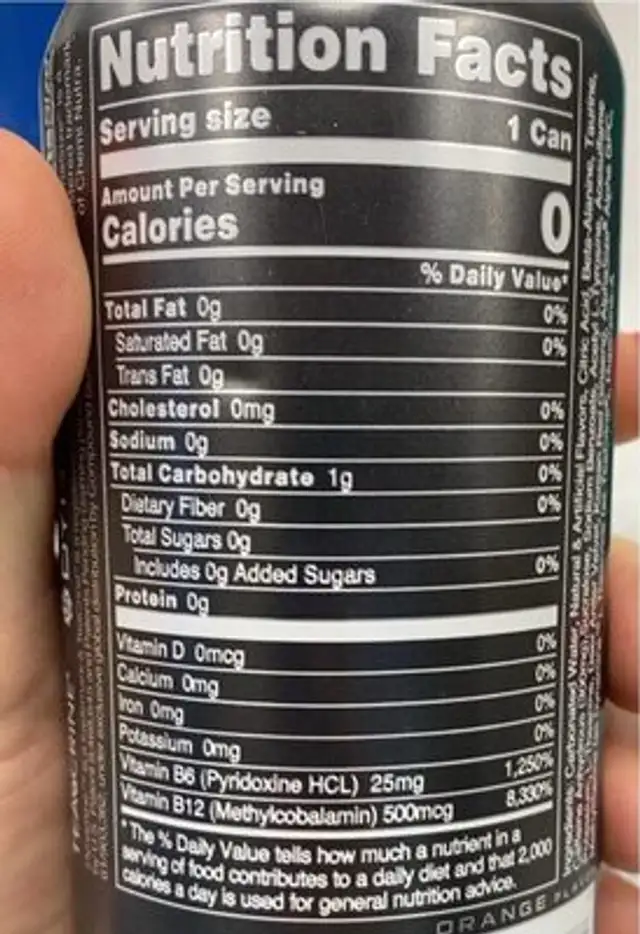 Bucked Up Energy Killer OJ nutrition facts table