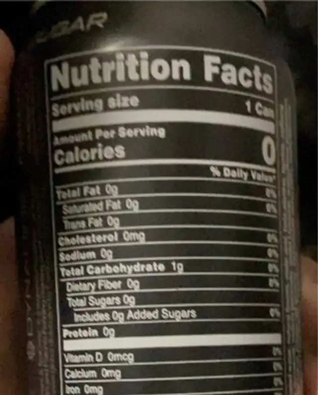 Bucked up energy nutrition facts table