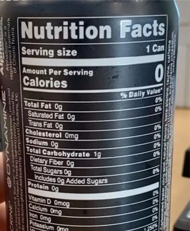 Bucked up energy nutrition facts table