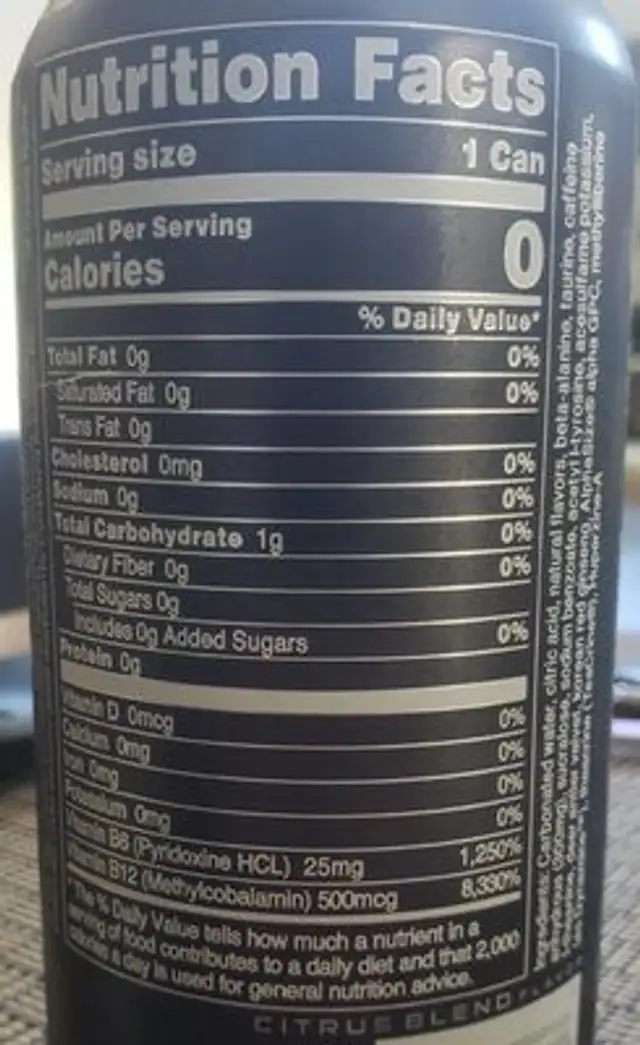 Bucked Up Energy -Gym N' Juice nutrition facts table
