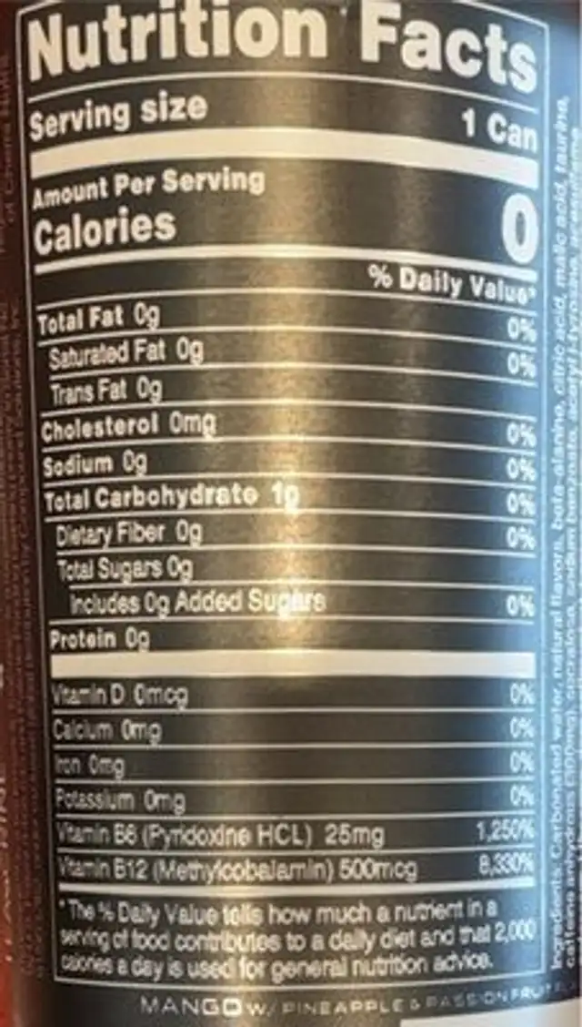 Bucked up energy nutrition facts table