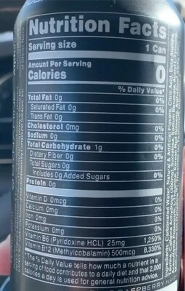 Bucked up energy nutrition facts table